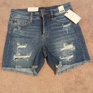 Judy Blue Women's Distressed Jean Shorts - Medium Blue/Mid Rise